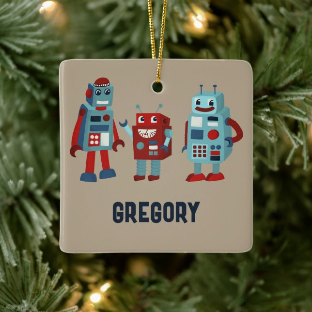 Ornement En Céramique Robots Rétro Cute Photo Sci-Fi Personnalisée (Arbre)