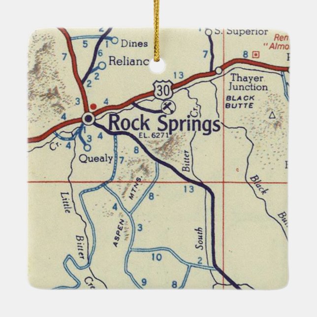 Ornement En Céramique Rock Springs WY Carte Vintage (Dos)