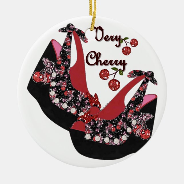 Ornement En Céramique Rockabilly Very Cherry Shoes (Devant)