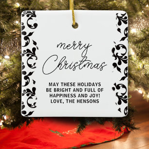 Ornement En Céramique Rococo noir et blanc Joyeux Noël écriture