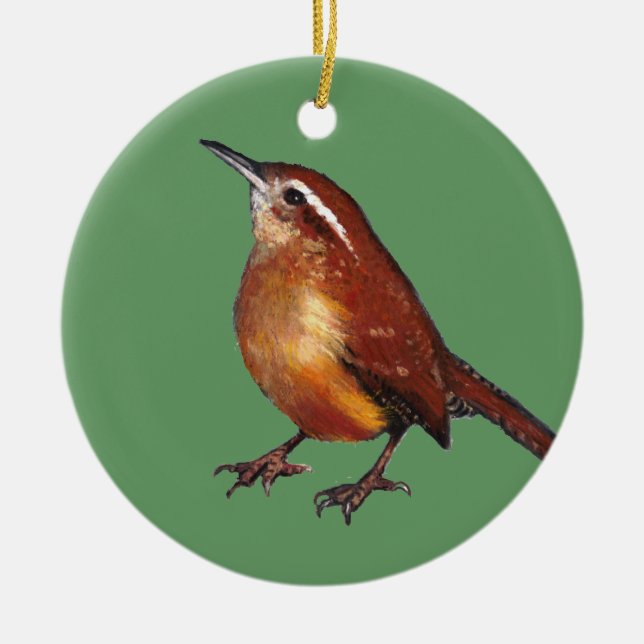 Ornement En Céramique Roitelet de Caroline au pastel d'huile : Oiseau, (Devant)