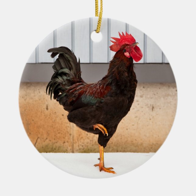 Ornement en céramique rond de Noël de coq et de (Devant)