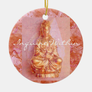 Ornement En Céramique Rose-Bronze Kwan Yin