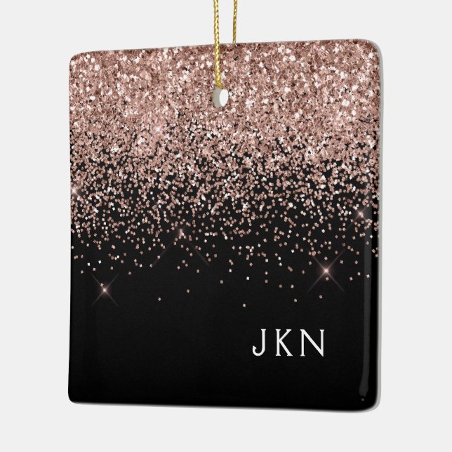 Ornement En Céramique Rose Gold Blush Pink Black Parties scintillant Mon (Gauche)