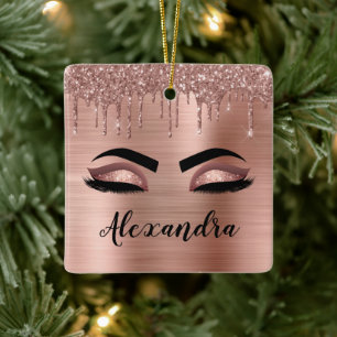 Ornement En Céramique Rose Gold Glitter Sparkle Eyelashes Monogram