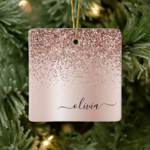 Ornement En Céramique Rose Gold - Parties scintillant rose pâle Nom du m