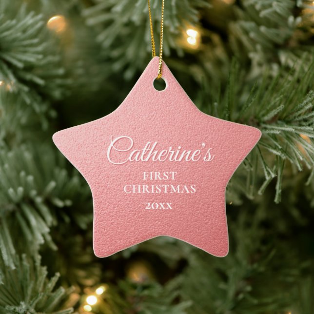 Ornement En Céramique Rose Gold Personnalisé Première étoile de Noël (Arbre)