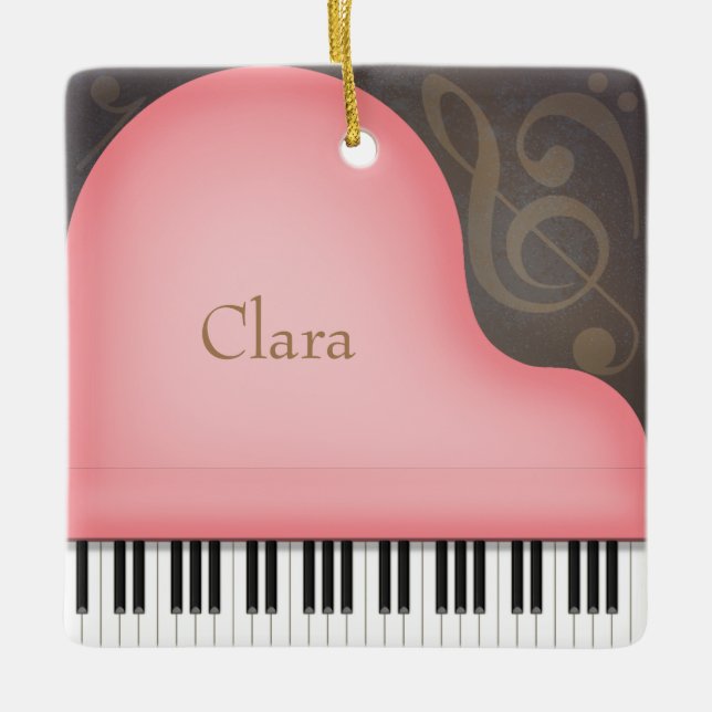 Ornement En Céramique Rose Rose Grand Piano Charme Garde Musicale (Devant)