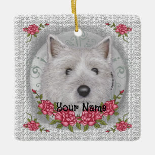 Ornement En Céramique Roses Cairn Terrier
