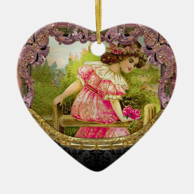 Ornement En Céramique Roses pour l'amour IV victorien (Devant)