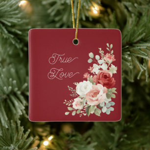 Ornement En Céramique Roses Roses Fleurs Roses Amour Véritable Noël