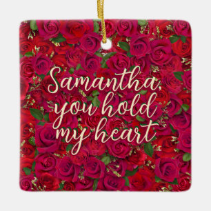 Ornement En Céramique Roses rouges de la Saint-Valentin avec message per