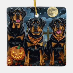 Ornement En Céramique Rottweiler Halloween Éffrayant