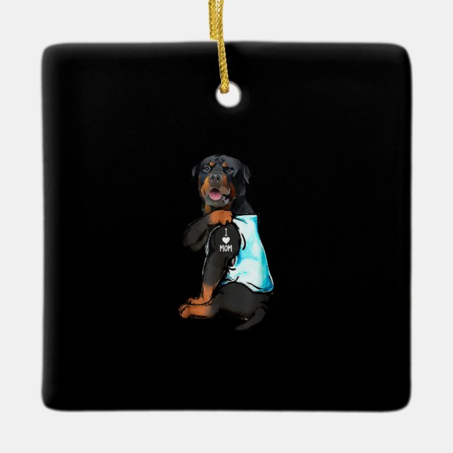 Ornement En Céramique Rottweiler I Love Maman Tattoo (Devant)