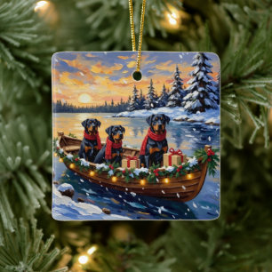 Ornement En Céramique Rottweiler Noël Bateau Fêtes
