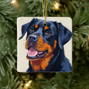 Ornement En Céramique Rottweiler Peinture aquarelle de chien animal de