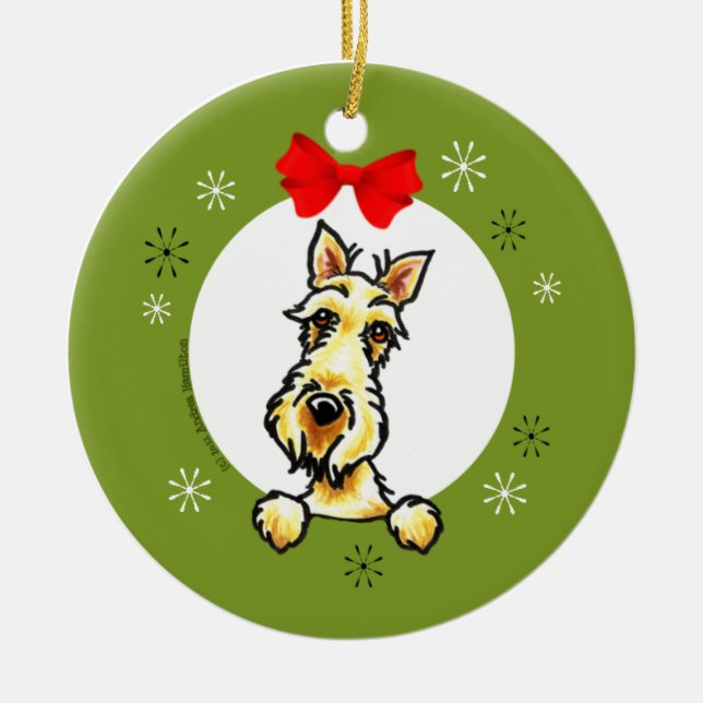 Ornement En Céramique Roue écossaise Terrier classique de Noël (Devant)