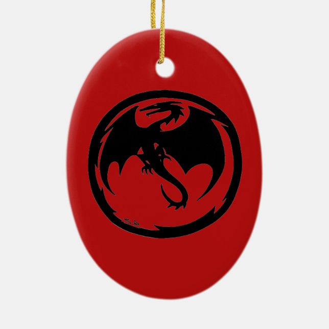 Ornement en céramique rouge Dragon noir (Dos)