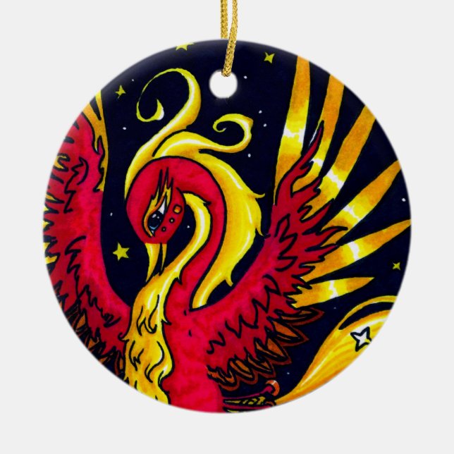 Ornement En Céramique Rouge et or pilotant Phoenix (Devant)