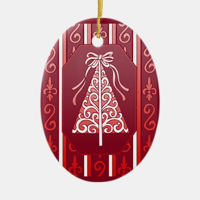 Ornement En Céramique Rouge-foncé et blanc tourbillonne l'arbre de Noël (Devant)