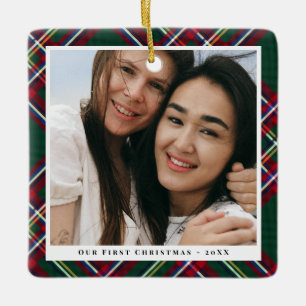 Ornement En Céramique Rouge Vert Plaid Premier Noël Ensemble Photo
