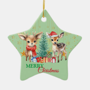 Ornement En Céramique Rouge Vert renne Père Noël  Joyeux Noël Fête