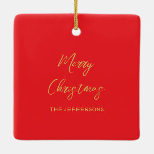 Ornement En Céramique Rouge vif et couleurs dorées Joyeux Noël recto ver