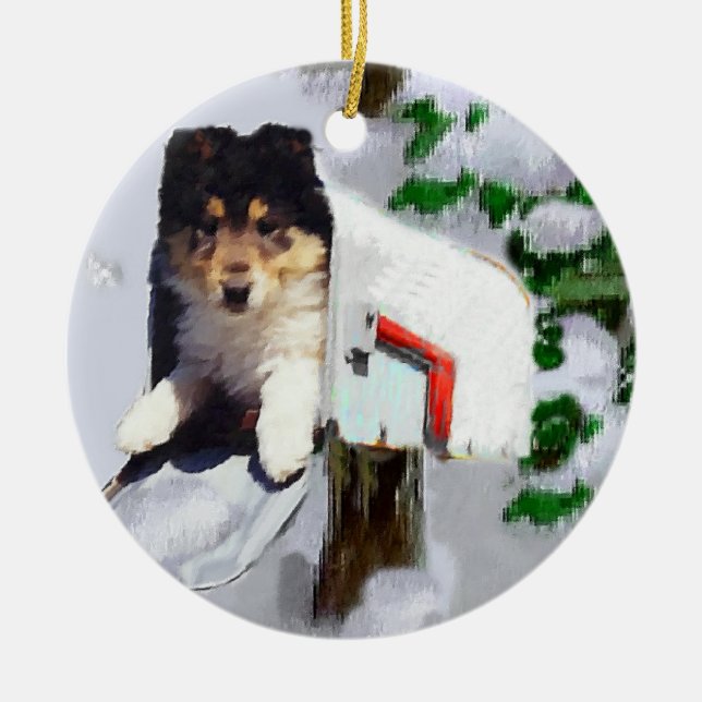 Ornement En Céramique Rough Collie Puppy Cadeaux de Noël (Devant)