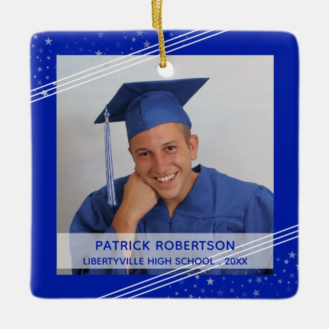 Ornement En Céramique Royal Blue Graduate Photo Modern Keepsaké (Devant)