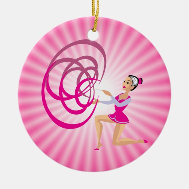 Ornement En Céramique Ruban de gymnastique Rythmique Rose (Devant)
