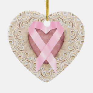 Ornement En Céramique Ruban rose du coeur - SRF