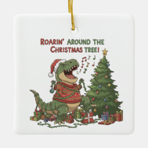 Ornement En Céramique Rugissant autour de l'arbre de Noël T-Rex drôle