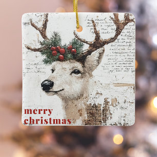 Ornement En Céramique Russe Christmas Winter Reindeer Photo
