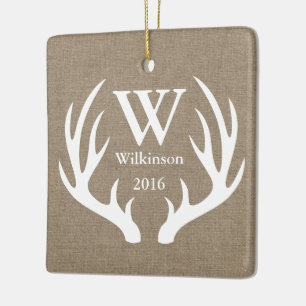 Ornement En Céramique Russe Faux Burlap White Deer Antlers Photo