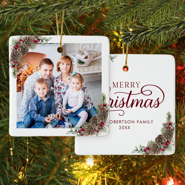 Ornement En Céramique Russe Joyeux Noël Script Photo de famille (Créateur téléchargé)