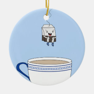 Ornement En Céramique Sac à thé sautant dans une tasse