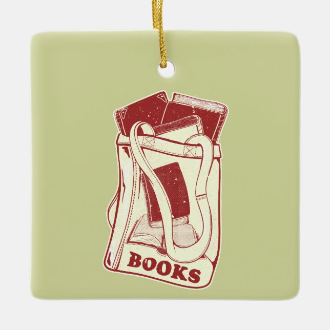 Ornement En Céramique Sac de livres que j'aime lire (Devant)