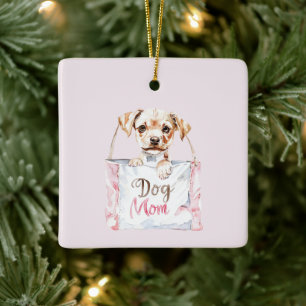 Ornement En Céramique Sac pour maman de chien rose poudré