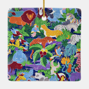 Ornement En Céramique Safari Animaux motif coloré