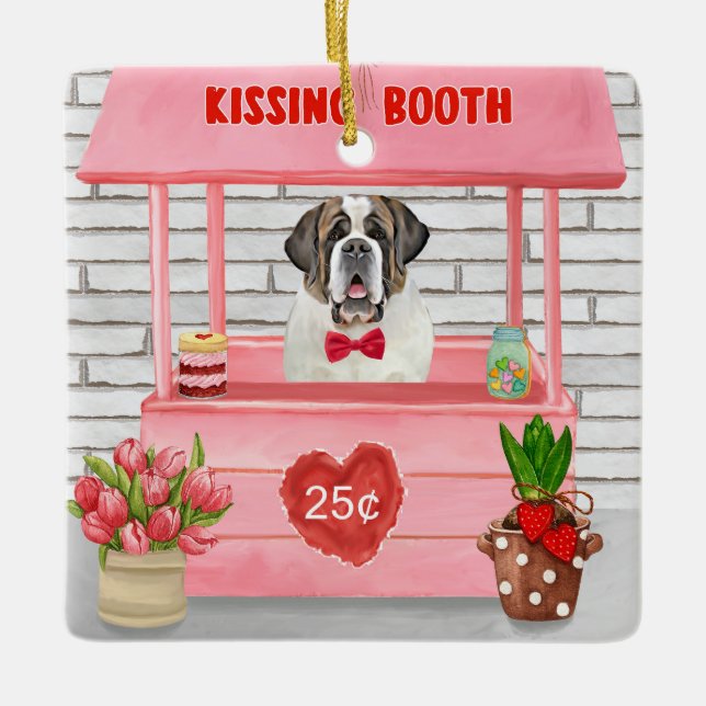 Ornement En Céramique Saint Bernard Chien Saint Valentin Booth de baiser (Devant)