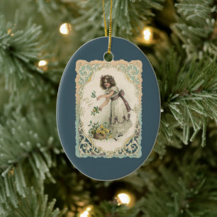 Ornement En Céramique Saint-Valentin vintage, fille victorienne avec des
