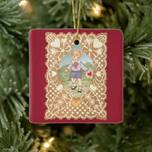 Ornement En Céramique Saint-Valentin vintage, joli garçon dans la prairi