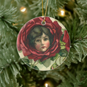 Ornement En Céramique Saint Valentin vintage, Visages victoriens en Rose