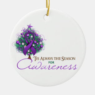 Ornement En Céramique Saison pourpre de conscience de Noël de ruban