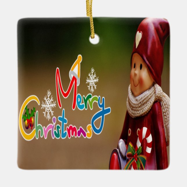 Ornement En Céramique Salutations aux elfes de Noël à 2 côtés (Devant)