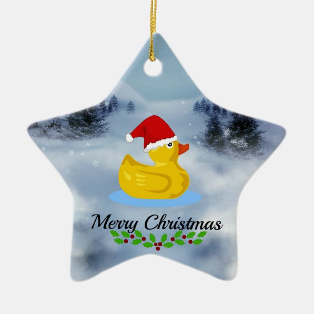 Ornement En Céramique Salutations de Noël en caoutchouc Ducky (avec sain (Devant)