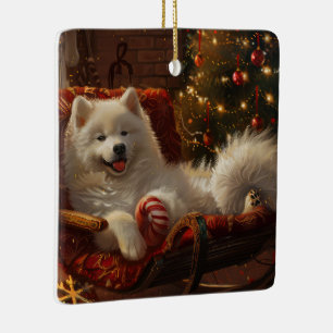 Ornement En Céramique Samoyed Chien Festive de Noël