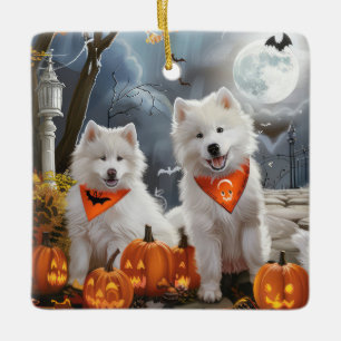 Ornement En Céramique Samoyed Halloween Éffrayant