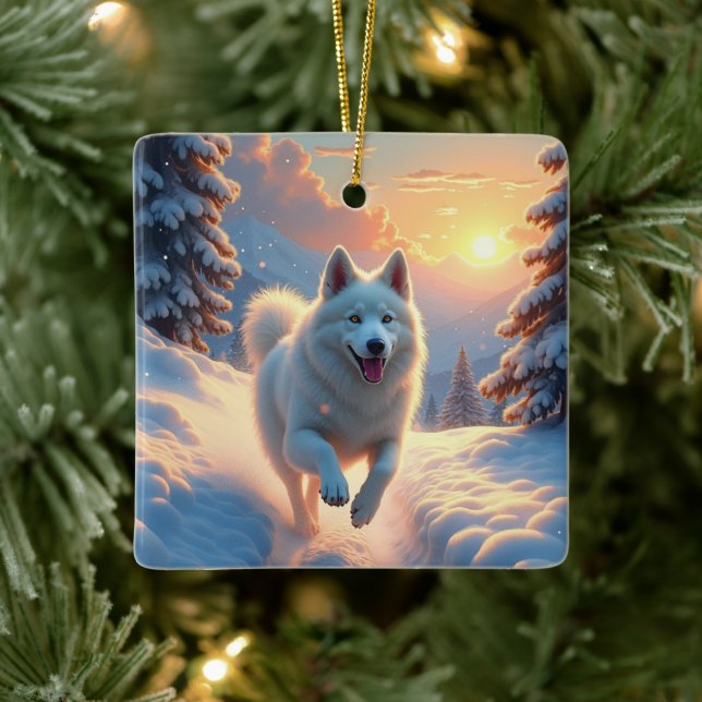 Ornement En Céramique Samoyed Snowy Mountain Adventure Christmas (Arbre)
