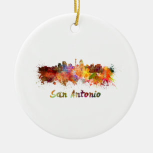 Ornement En Céramique San Antonio skyline in watercolor